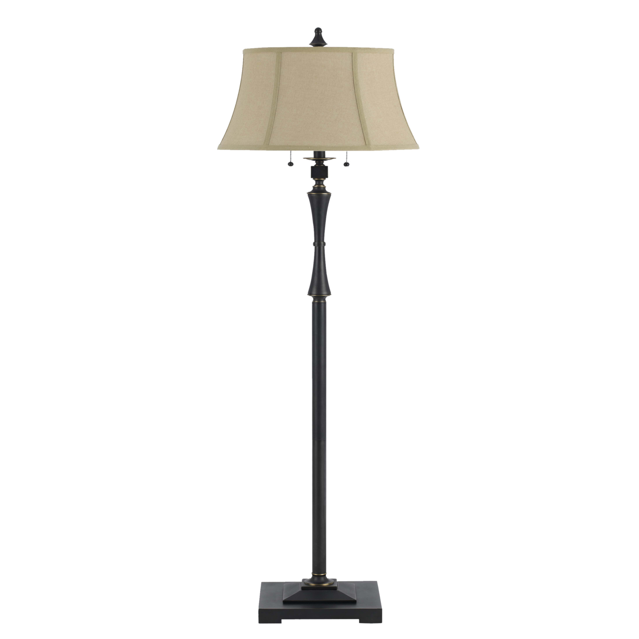 Metal Body Floor Lamp With Fabric Tapered Bell Shade, Black And Beige- Saltoro Sherpi