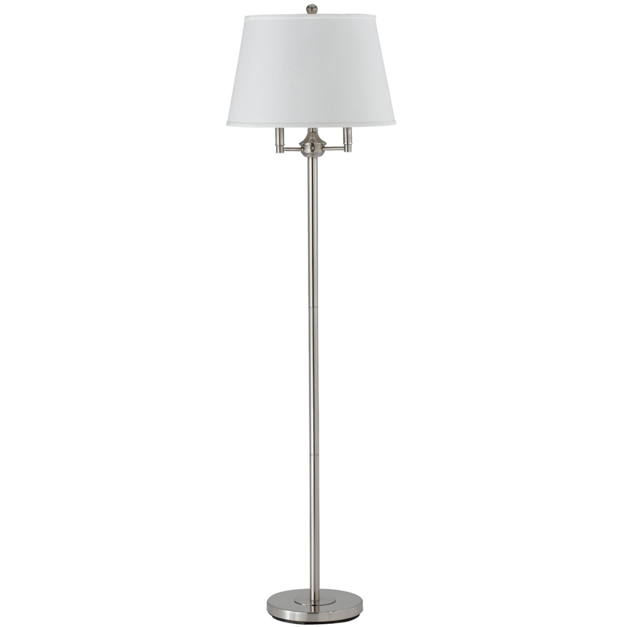 Metal Floor Lamp With Tapered Drum Shade And Stalk Support, Silver- Saltoro Sherpi