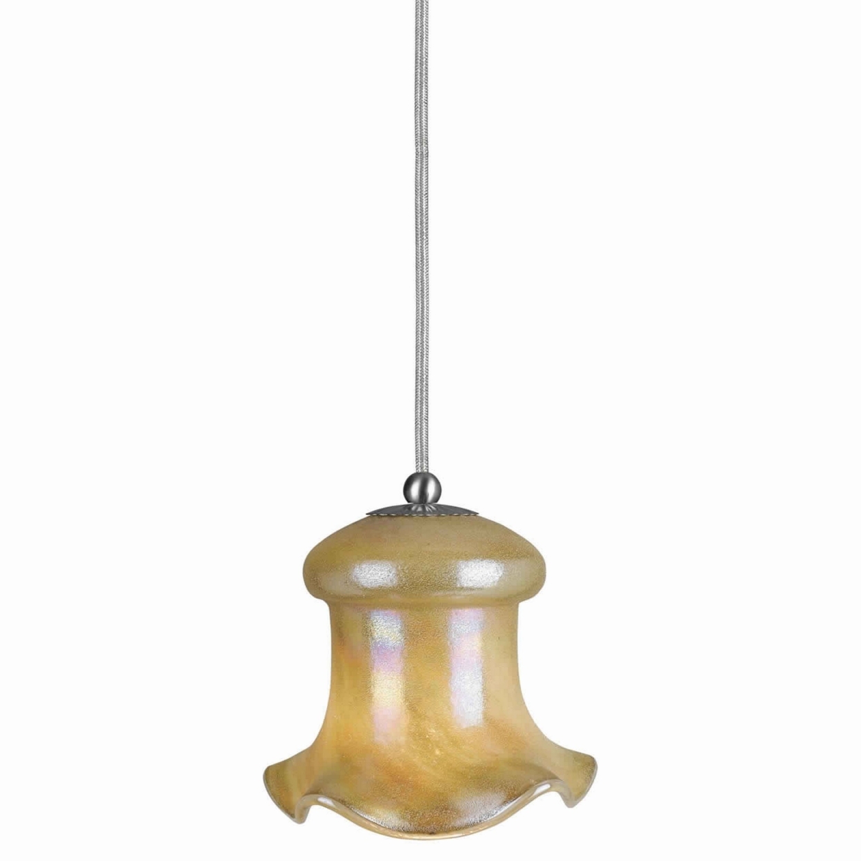 Bell Design Glass Shade Pendant Lighting With Cord, Beige And Silver- Saltoro Sherpi