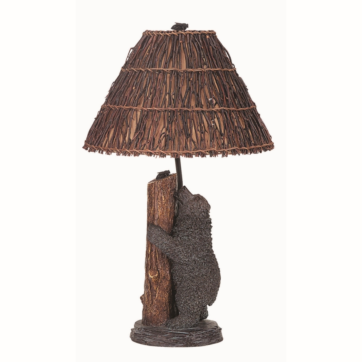 150 Watt Resin Bear Body Table Lamp With Twig Shade, Gray And Brown- Saltoro Sherpi