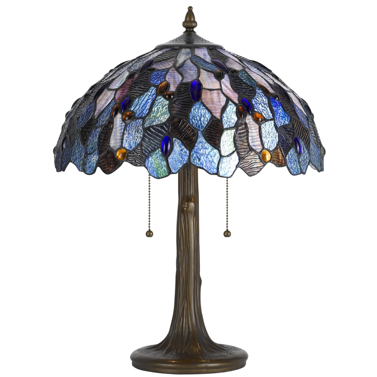 2 Bulb Tiffany Floor Lamp With Mosaic Design Shade, Multicolor- Saltoro Sherpi