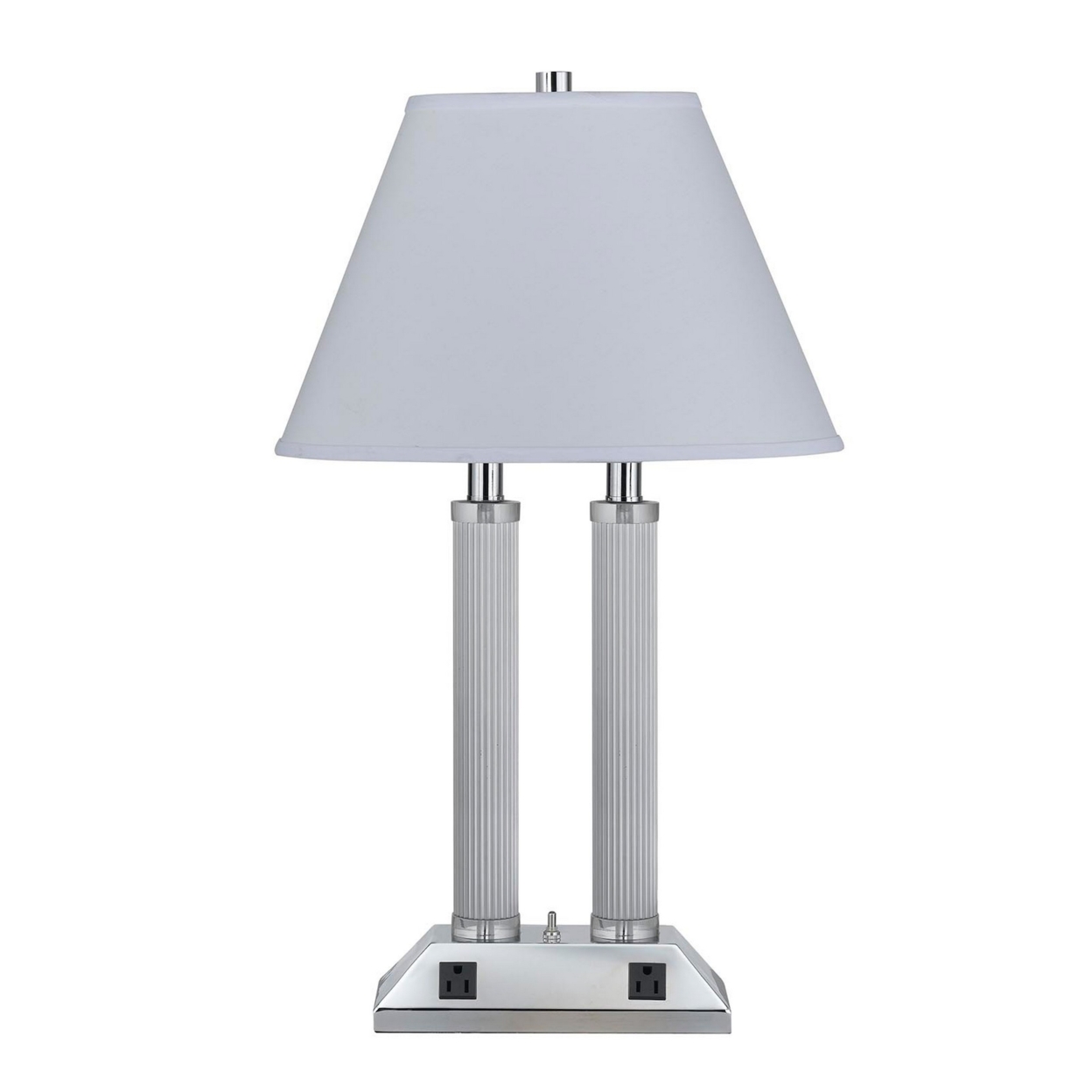 120 Watt Metal Desk Lamp With Fabric Conical Shade And Ribbed Body, White- Saltoro Sherpi