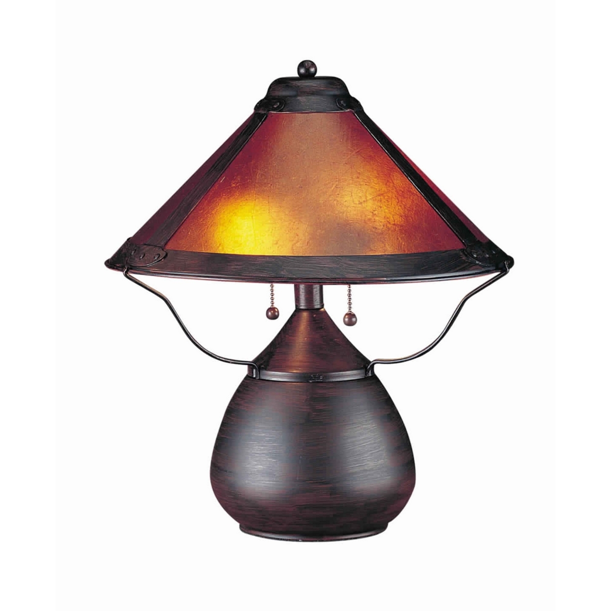 Pot Bellied Metal Body Table Lamp With Conical Mica Shade, Bronze- Saltoro Sherpi