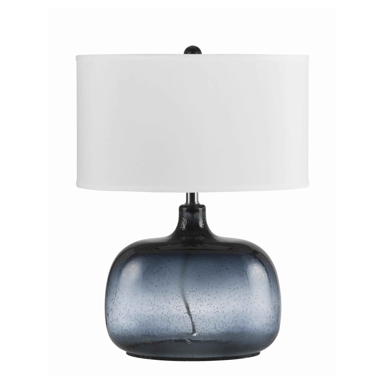 Glass Body Table Lamp With Drum Shade And Bubble Design, Blue And White- Saltoro Sherpi