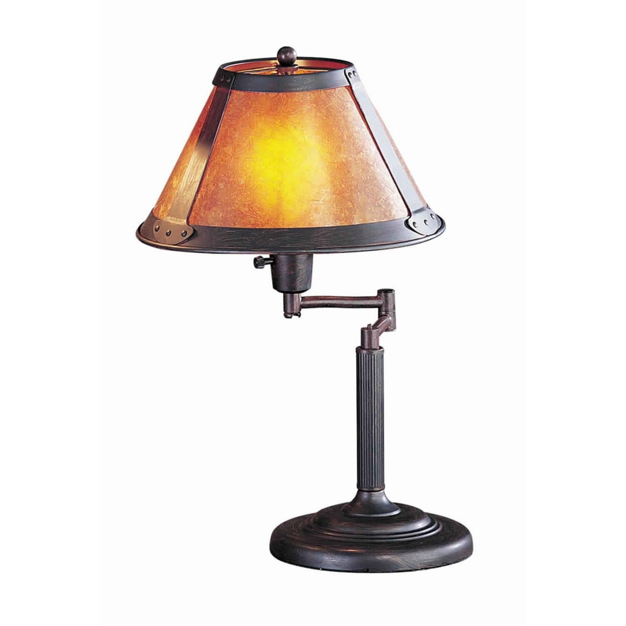 Metal Body Swing Arm Table Lamp With Conical Mica Shade, Bronze- Saltoro Sherpi