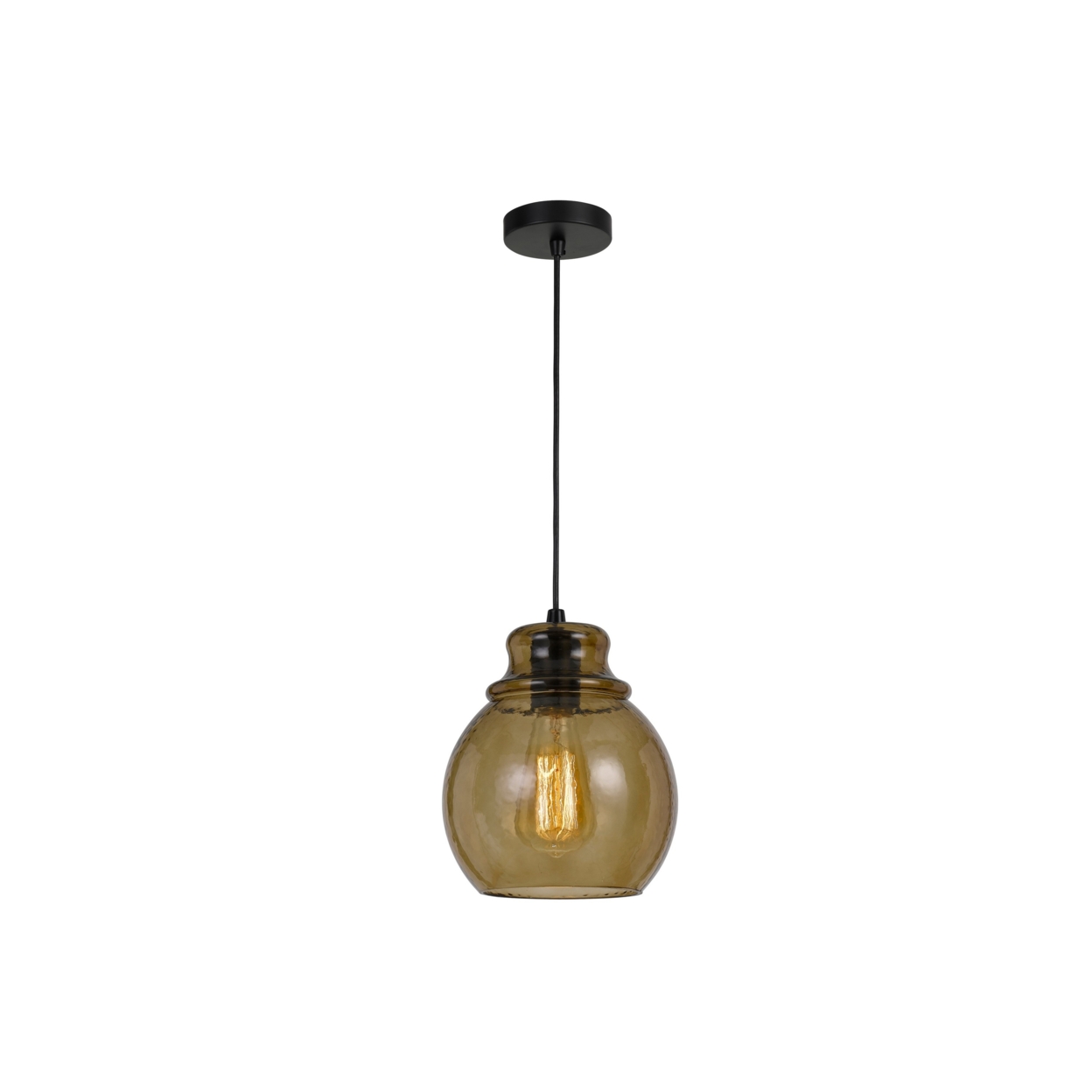 Round Glass Shade Pendant Lighting With Canopy And Hardwired Switch, Brown- Saltoro Sherpi