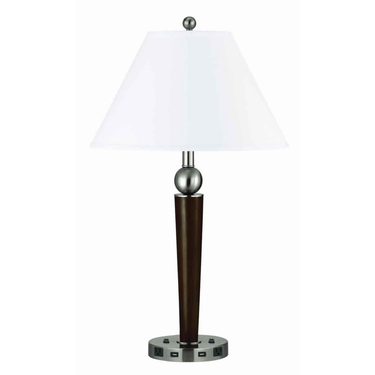 60 X 2 Watt Metal Frame Night Stand Lamp With Fabric Shade, White And Brown- Saltoro Sherpi