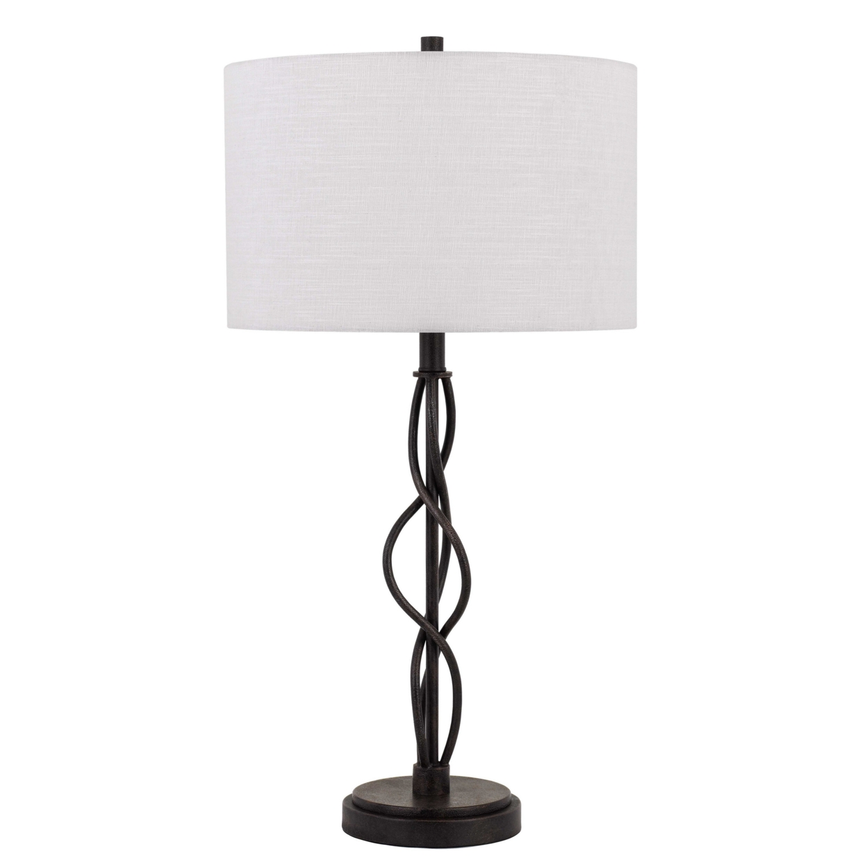 Round Fabric Shade Table Lamp, Metal Spiral Base, White, Textured Bronze- Saltoro Sherpi