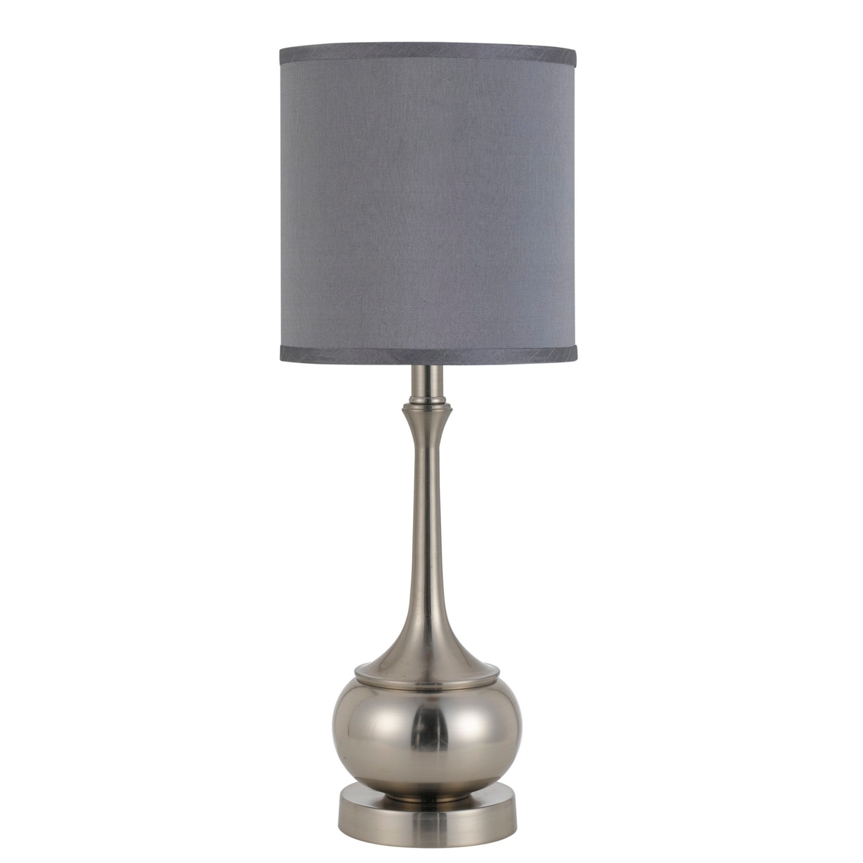 Elongated Bellied Shape Metal Accent Lamp with Drum Shade, Silver- Saltoro Sherpi