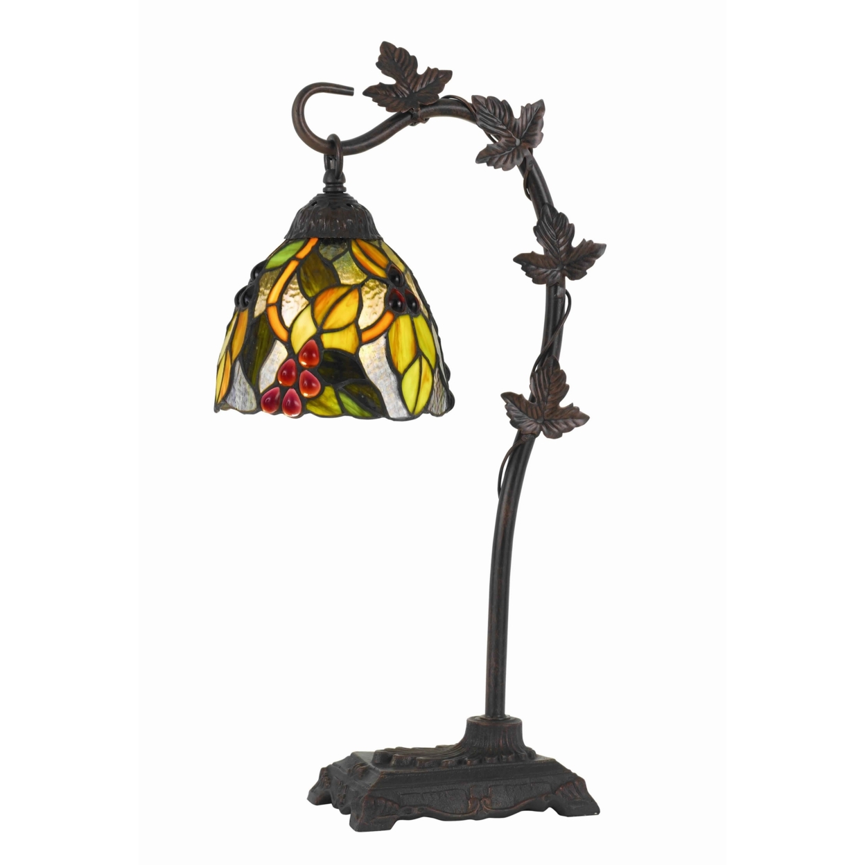 Hand Painted Table Lamp With Intricate Leaf Design Arched Base, Multicolor- Saltoro Sherpi