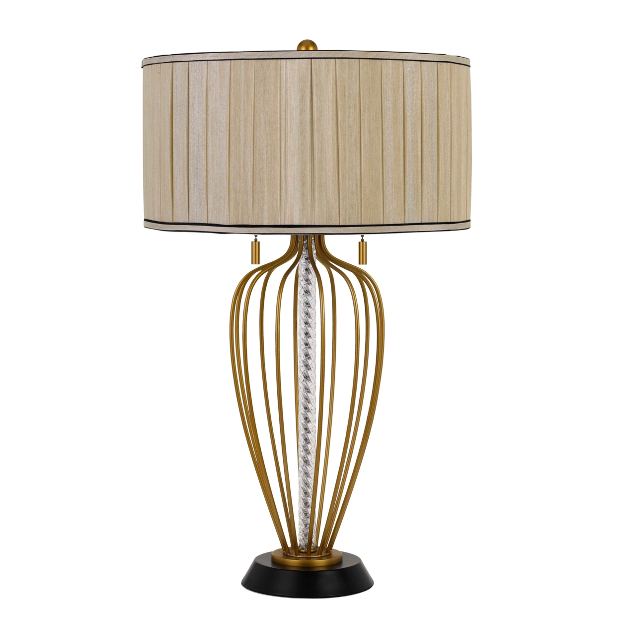 Pleated Drum Shade Table Lamp With Caged Urn Style Base, Black And Gold- Saltoro Sherpi