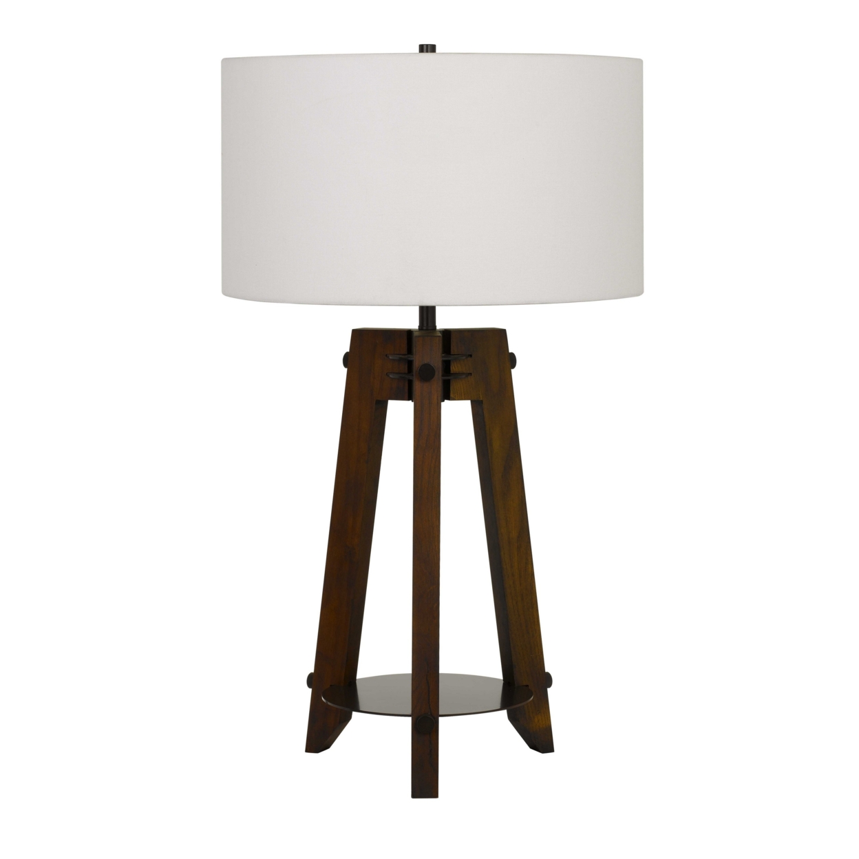 Drum Shade Table Lamp With Wooden Tripod Base, White And Brown- Saltoro Sherpi