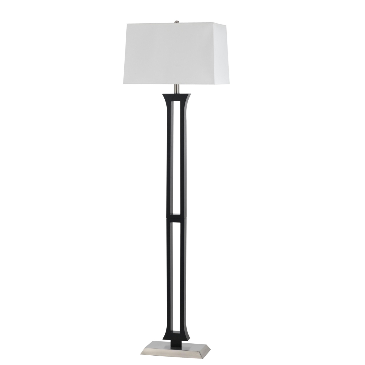 100 Watt Metal Body Floor Lamp With Square Fabric Shade, Black And White- Saltoro Sherpi