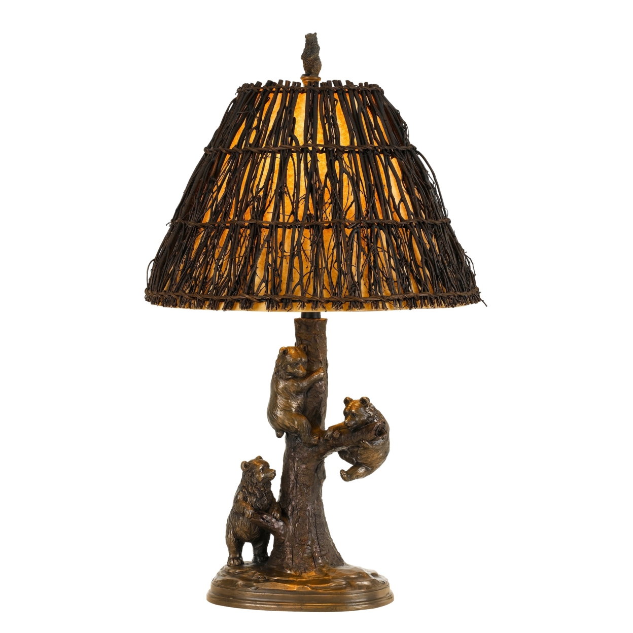 150 Watt Resin Body Table Lamp With Bear Design And Twig Shade, Bronze- Saltoro Sherpi