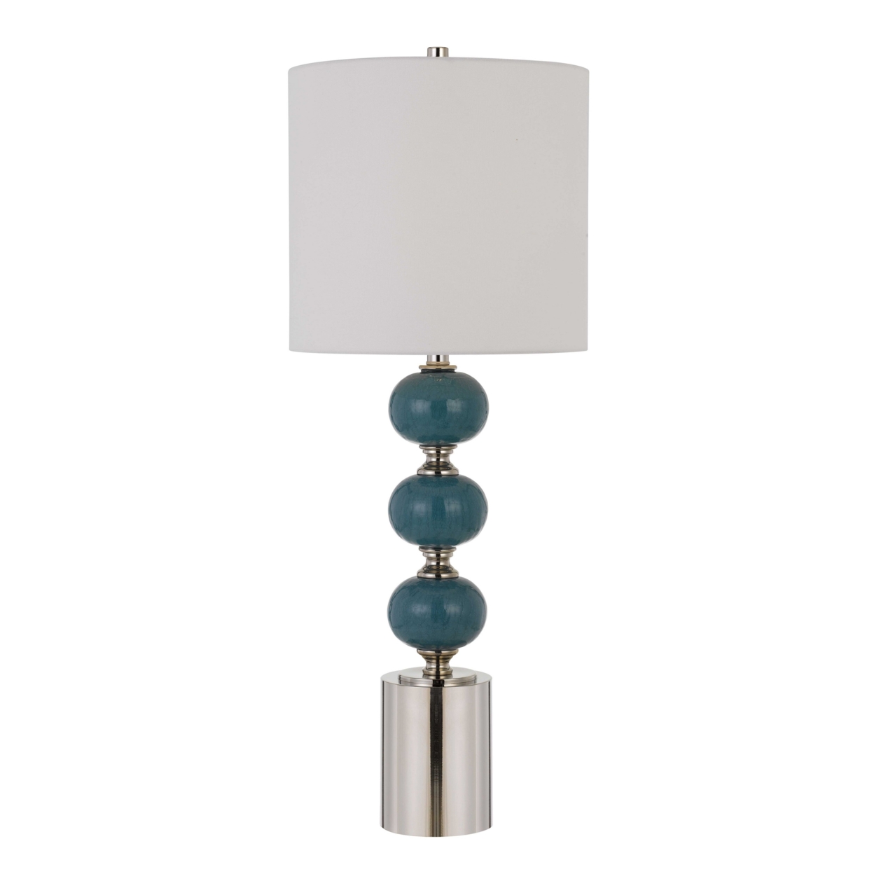 Stacked Ball Design Table Lamp With Fabric Shade, Set Of 2,Blue And Silver- Saltoro Sherpi