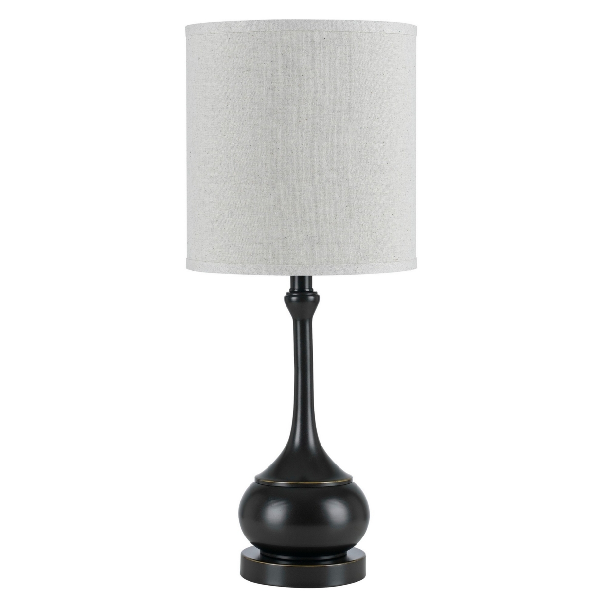 Elongated Bellied Shape Metal Accent Lamp with Drum Shade, Black- Saltoro Sherpi