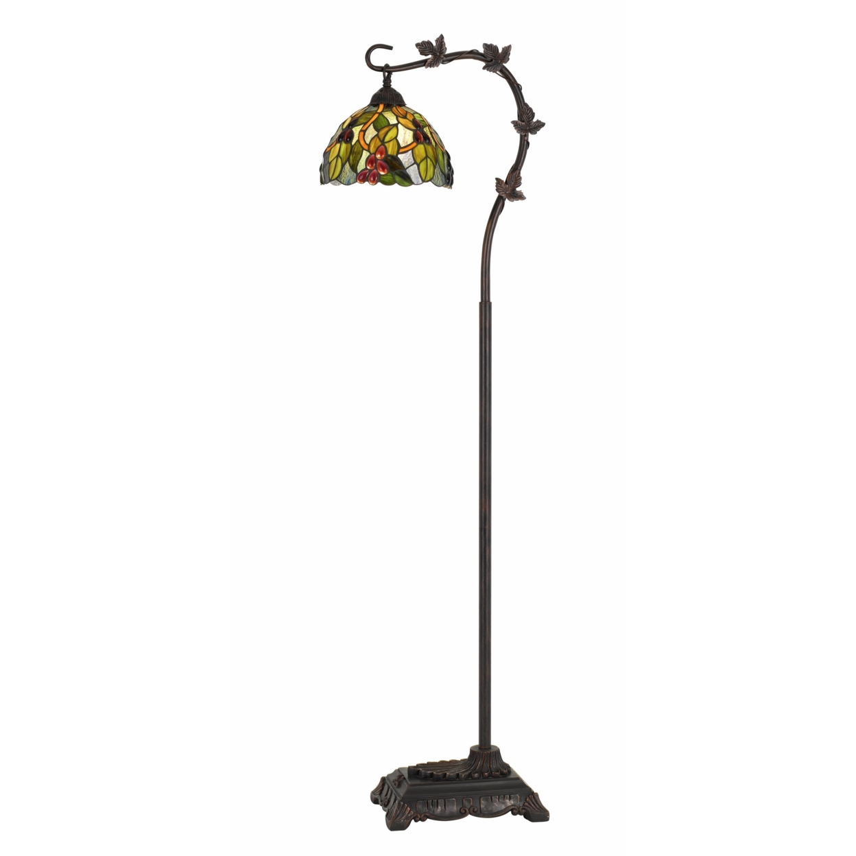 Downbridge Metal Tiffany Floor Lamp With Leaf Accents, Multicolor- Saltoro Sherpi