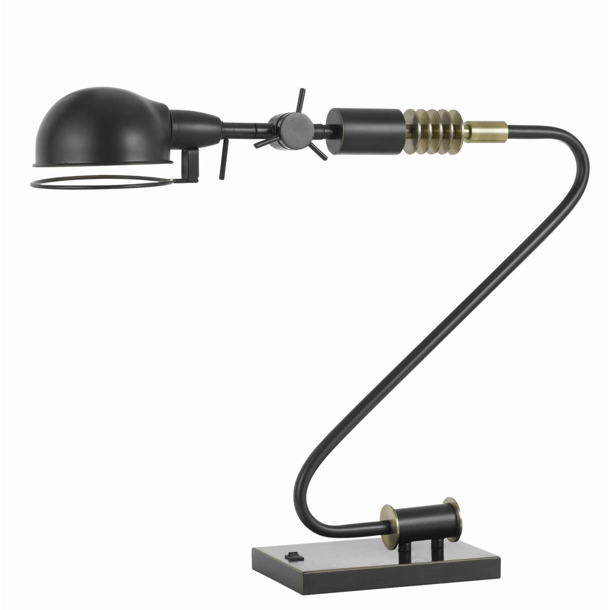 Adjustable Head Metal Desk Lamp With Curved Design Tubular Stand, Black- Saltoro Sherpi
