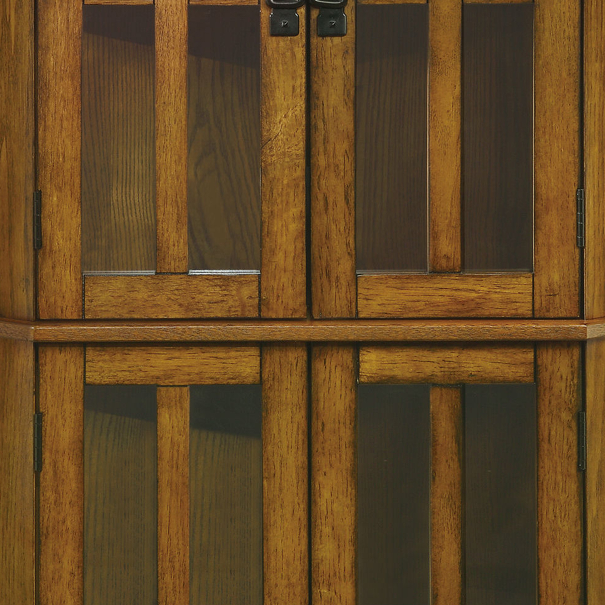 Corner Curio Cabinet With Windowpane Style Door Fronts, Brown- Saltoro Sherpi