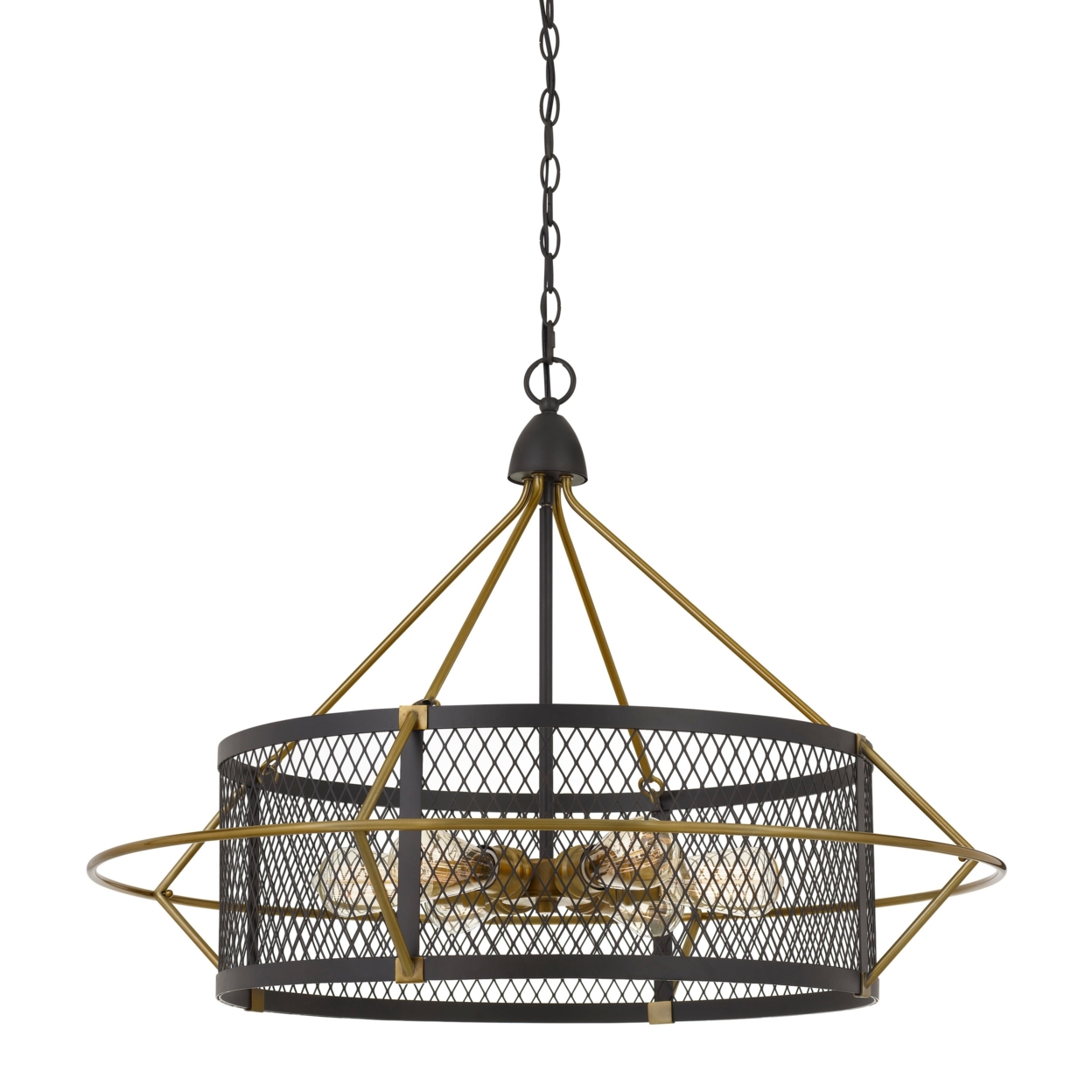 6 Bulb Metal Chandelier With Round Mesh Frame, Black And Gold- Saltoro Sherpi