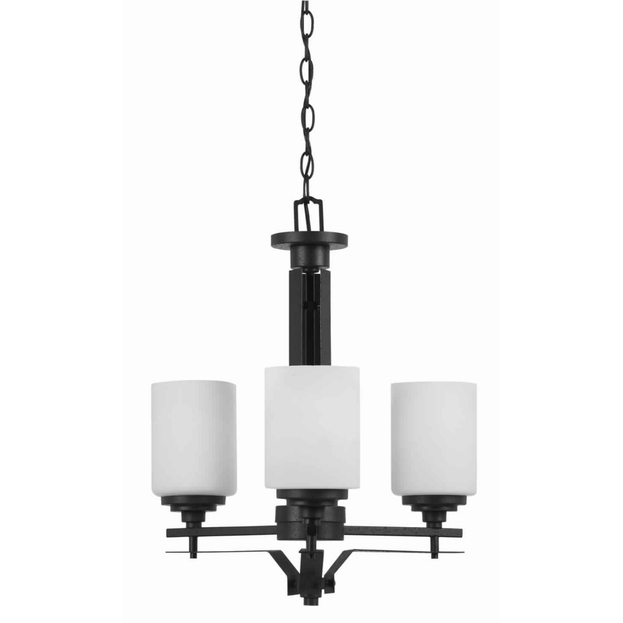 3 Bulb Uplight Chandelier With Metal Frame And Glass Shade, Black And White- Saltoro Sherpi