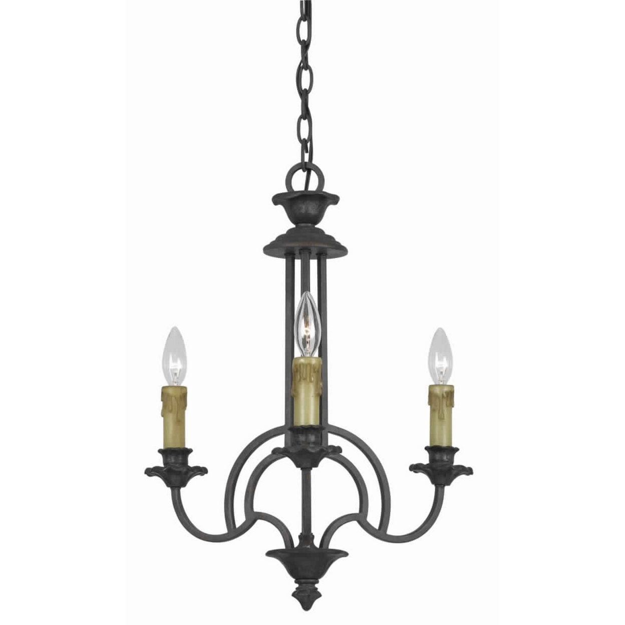 3 Bulb Candle Style Uplight Chandelier With Metal Frame, Black And Brass- Saltoro Sherpi
