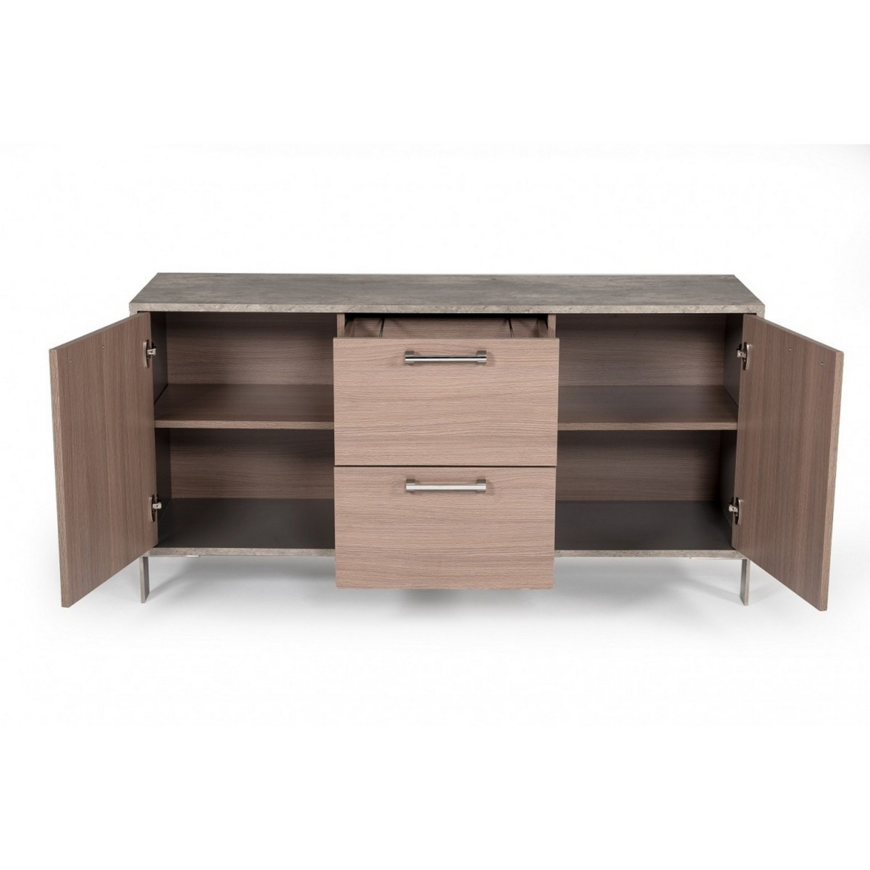 2 Door Buffet With Faux Concrete Top And 2 Drawers, Brown And Gray- Saltoro Sherpi