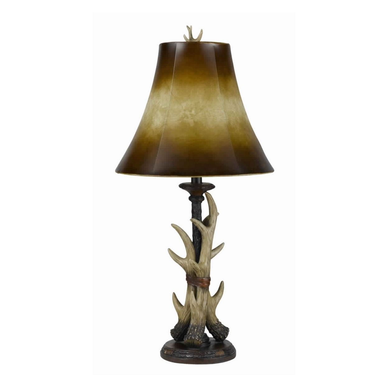 100 Watt Table Lamp With Buckhorn Design Body And Bell Shade, Brown- Saltoro Sherpi