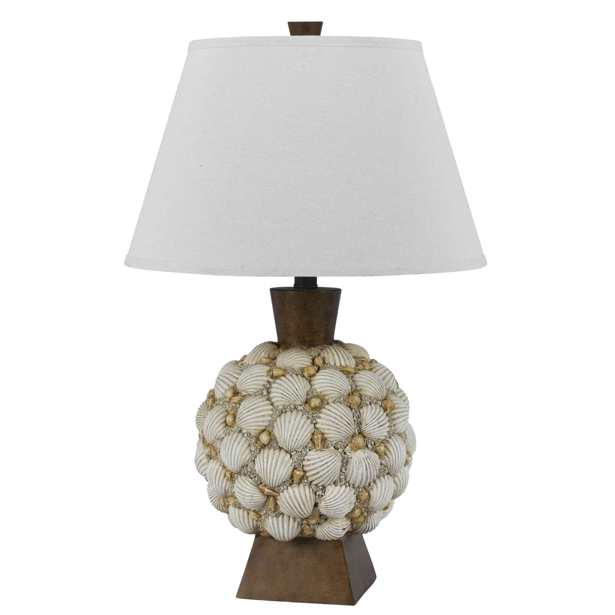 150 Watt Seashell Embellished Polyresin Table Lamp, Off White And Brown- Saltoro Sherpi