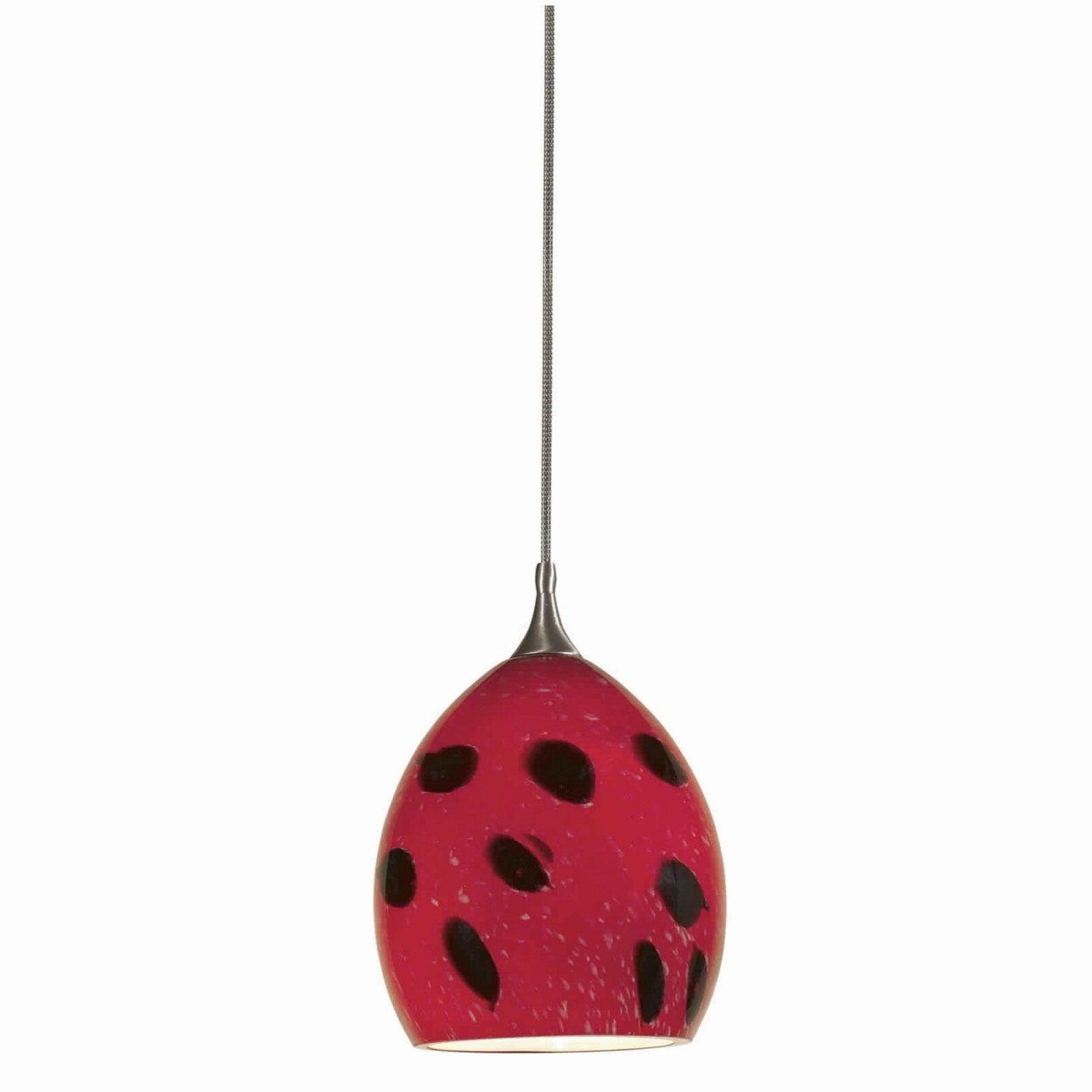 Dome Shaped Glass Shade Pendant Lighting With Cord, Red And Black- Saltoro Sherpi