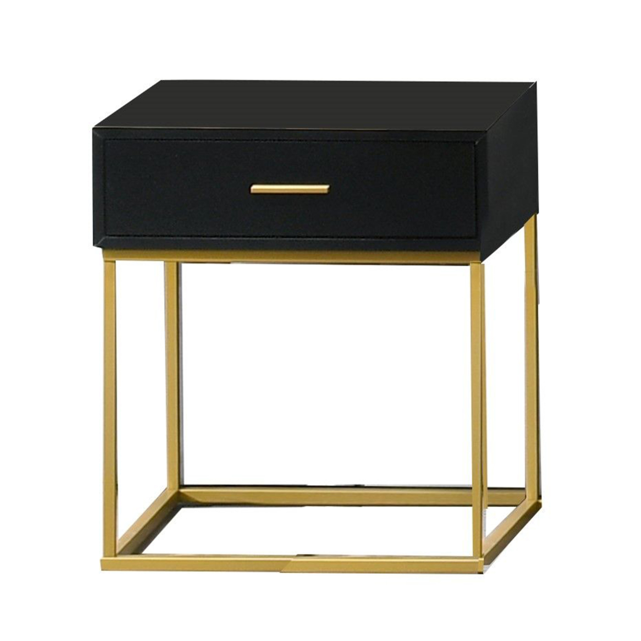 1 Drawer Wooden Nightstand With Metal Legs, Black And Gold- Saltoro Sherpi
