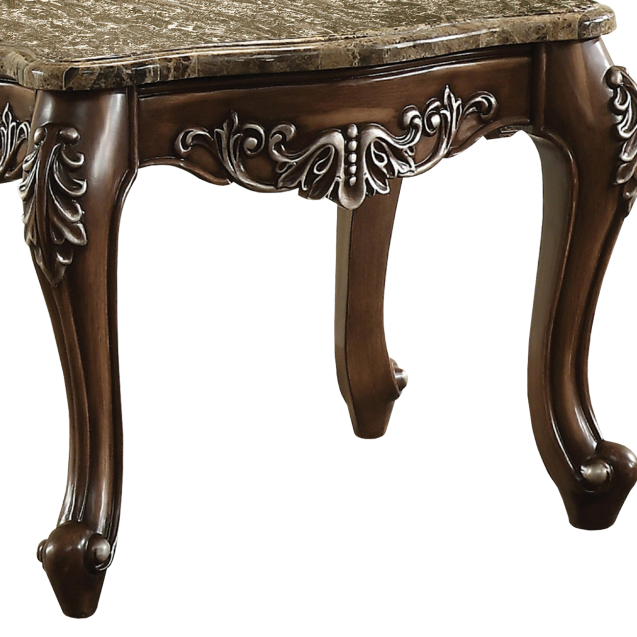 Wooden End Table With Marble Top In Antique Oak Brown- Saltoro Sherpi