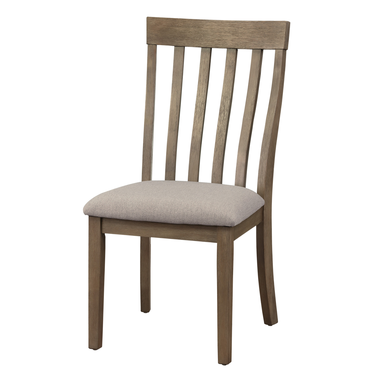 Vertical Slatted Curved Side Chair With Fabric Seat,Set Of 2,Brown And Gray- Saltoro Sherpi
