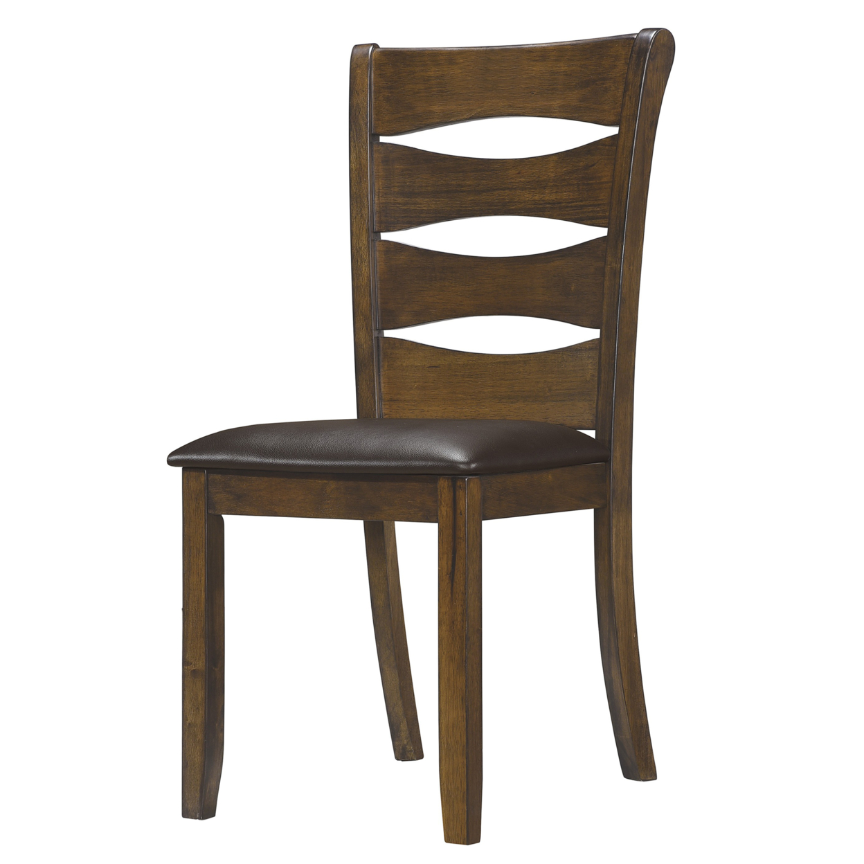 Transitional Ladder Back Side Chair With Leatherette Seat, Set Of 2, Brown- Saltoro Sherpi