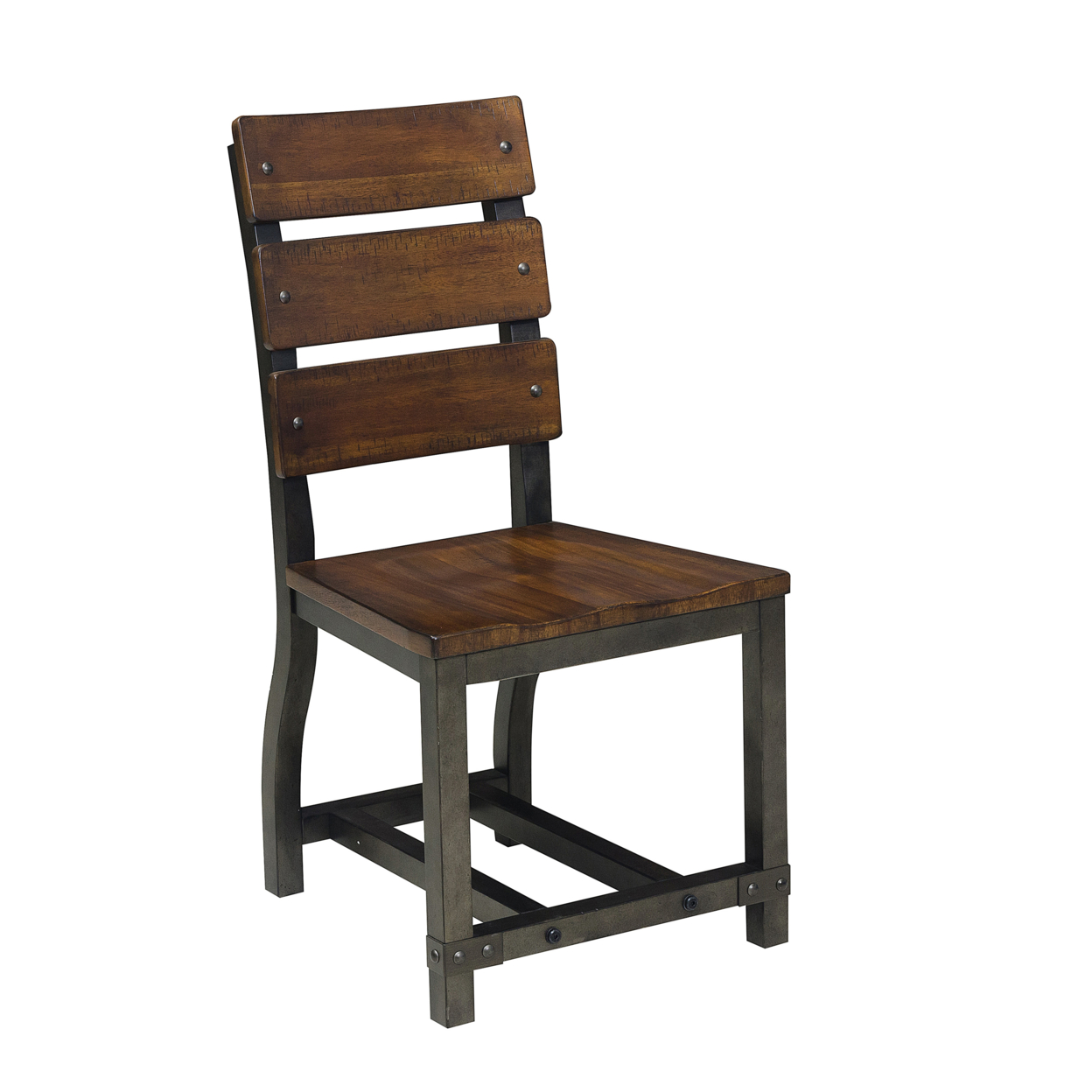 Wooden Side Chair With Metal Block Legs And Curved Back, Brown- Saltoro Sherpi