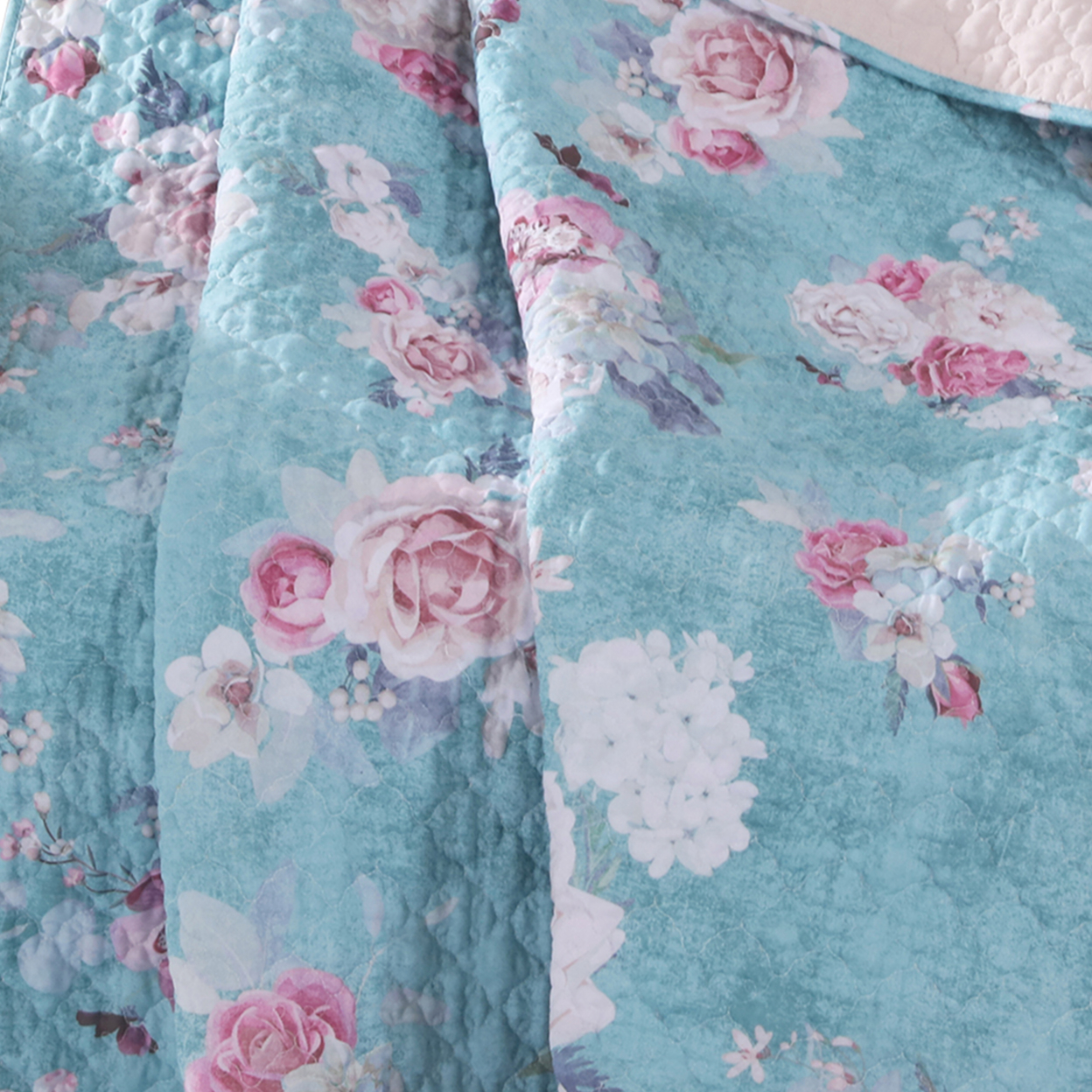 50 X 60 Inch Microfiber Throw Blanket, Floral Print, Blue, Pink, White- Saltoro Sherpi