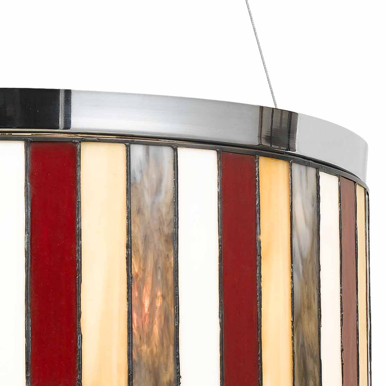 3 Bulb Glass Drum Chandelier With Stripe Pattern, Multicolor- Saltoro Sherpi