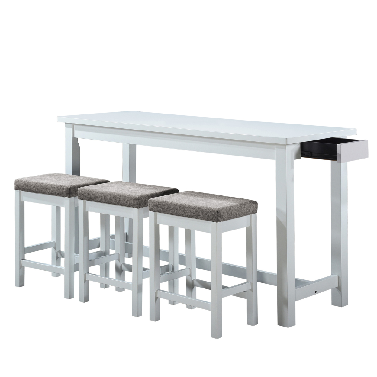 1 Drawer Counter Height Table With Backless Stools,Set Of 4,White And Gray- Saltoro Sherpi