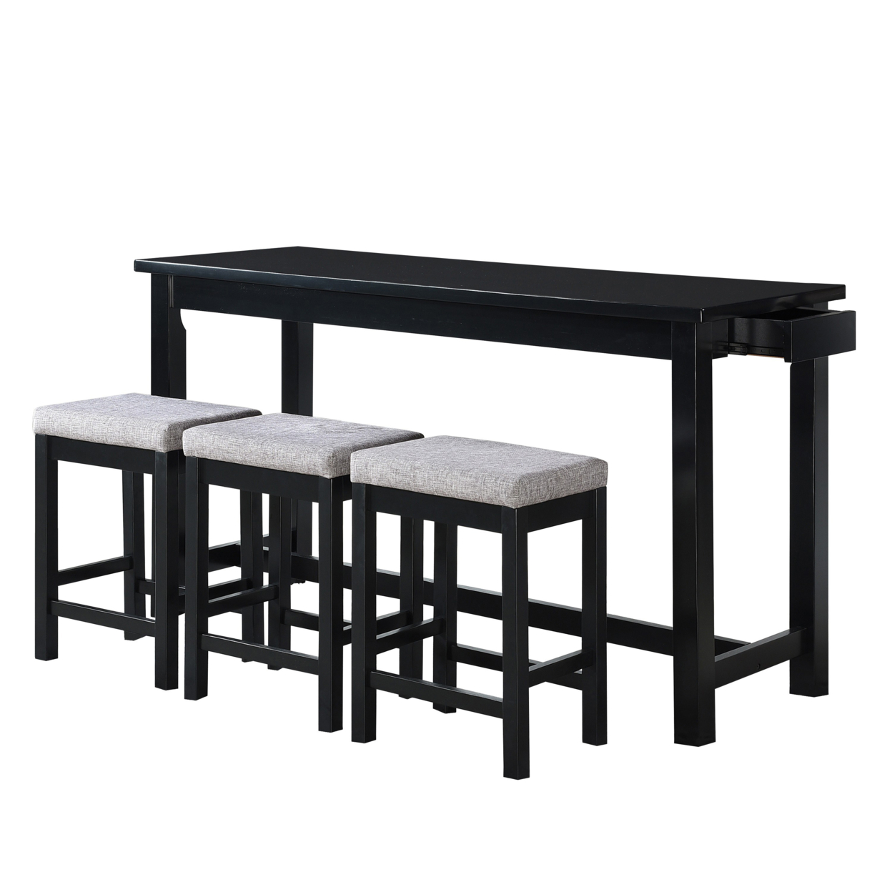 1 Drawer Counter Height Table With Backless Stools,Set Of 4, Black And Gray- Saltoro Sherpi