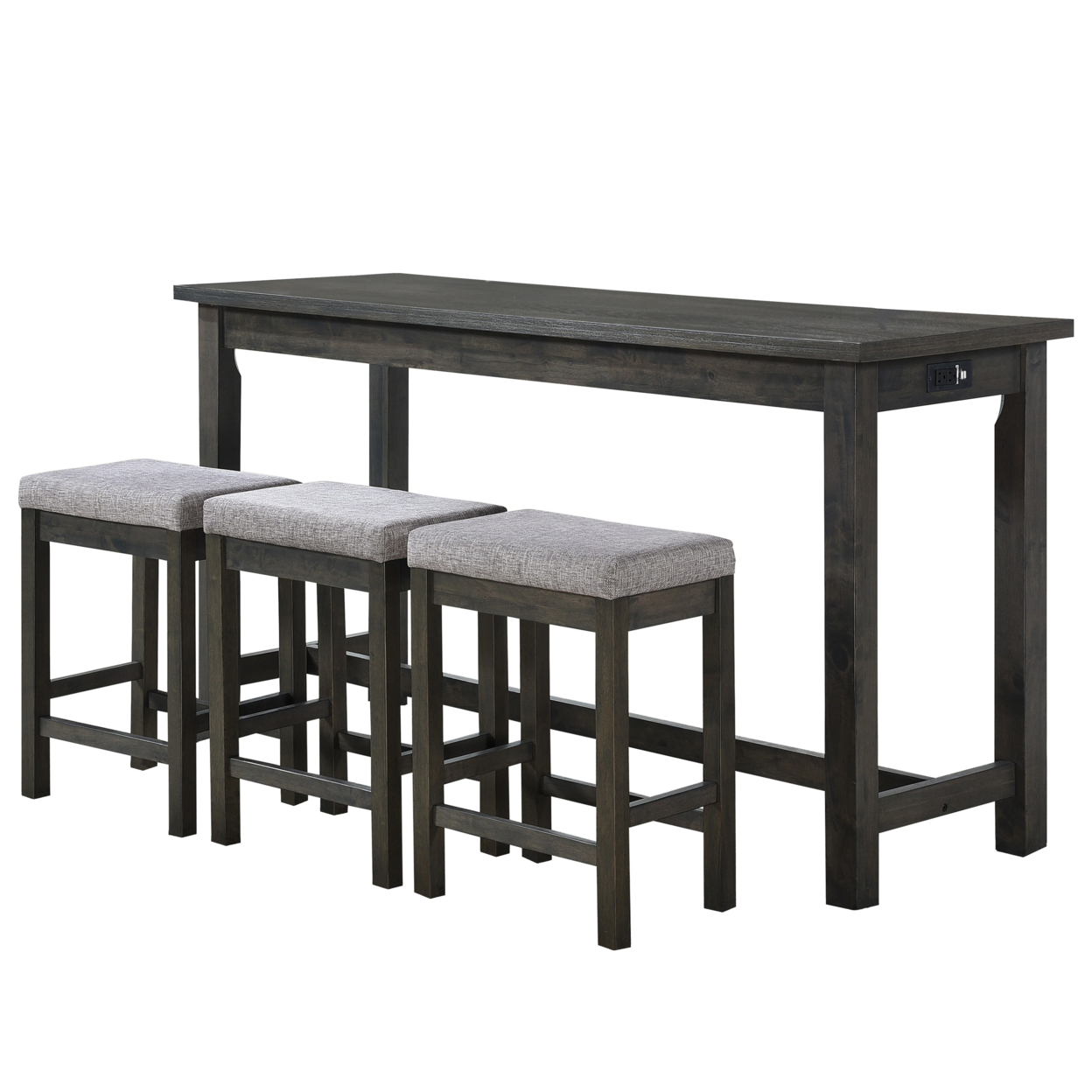 1 Drawer Counter Height Table With Backless Stools, Set Of 4, Gray- Saltoro Sherpi