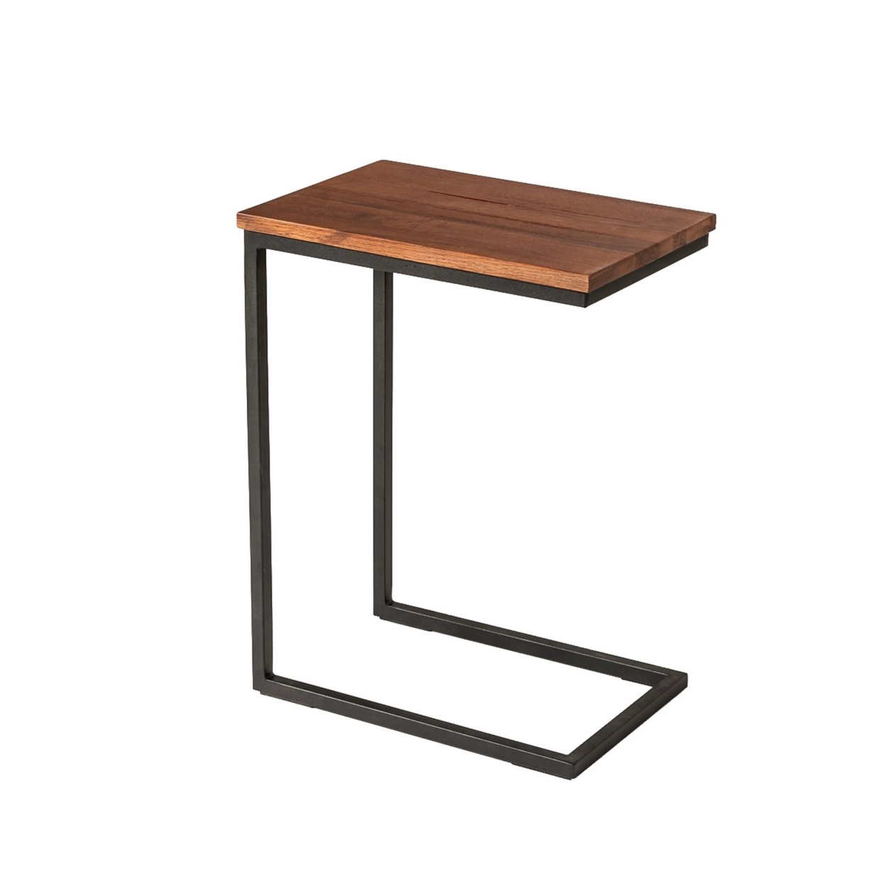 C Shaped End Table With Rectangular Wood Top, Brown And Black- Saltoro Sherpi