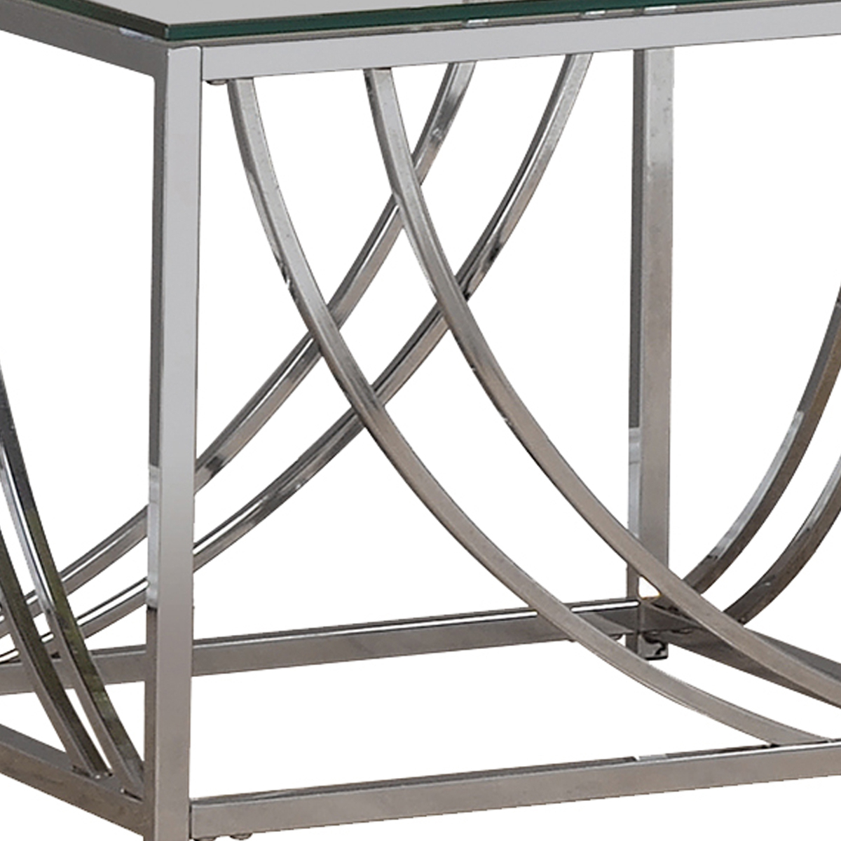 Tempered Glass Top End Table With Metal Tubular Legs, Chrome And Clear- Saltoro Sherpi