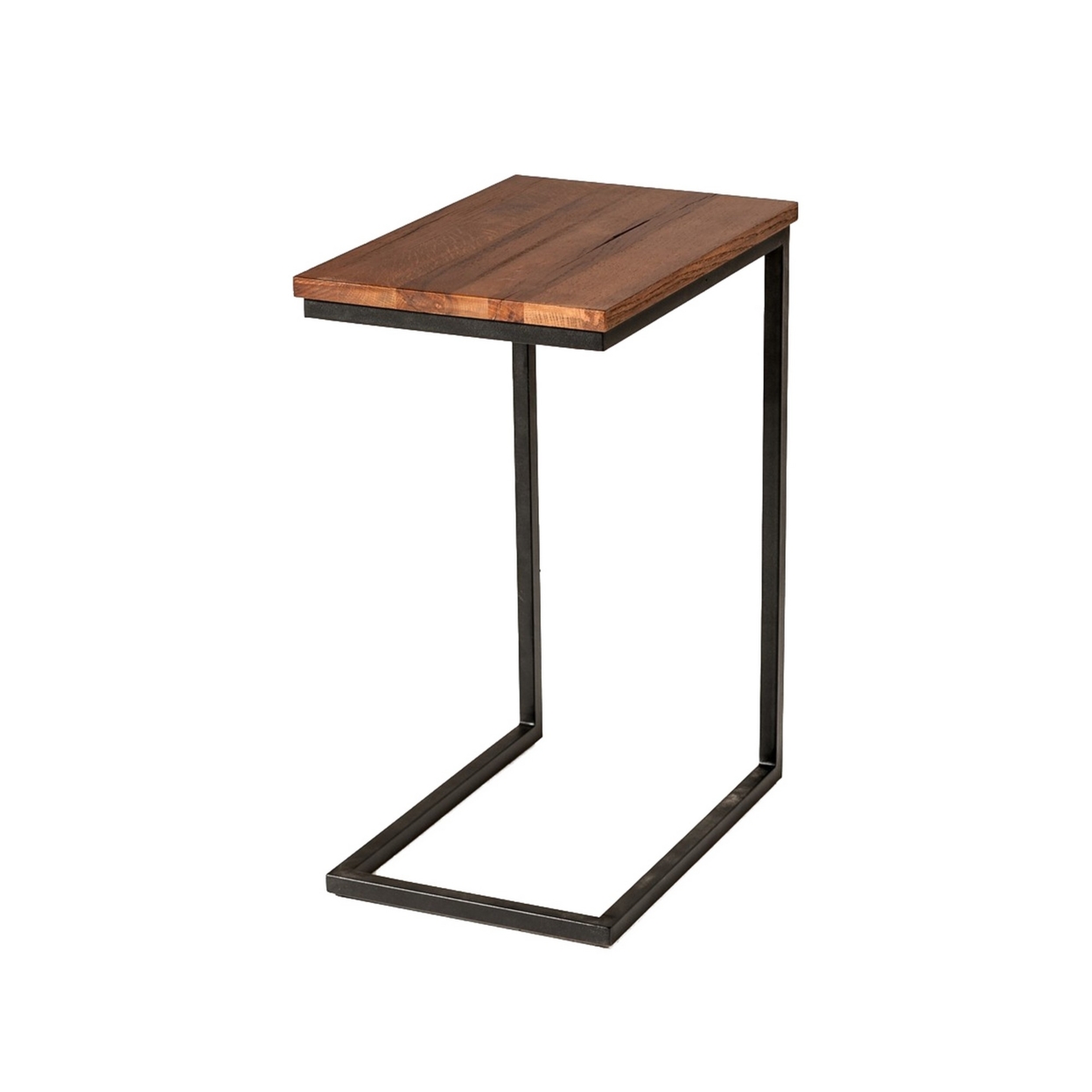 C Shaped End Table With Rectangular Wood Top, Brown And Black- Saltoro Sherpi