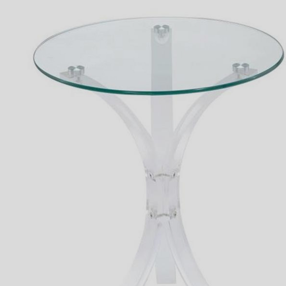 Contemporary Acrylic Accent Table With Glass Top, Clear- Saltoro Sherpi