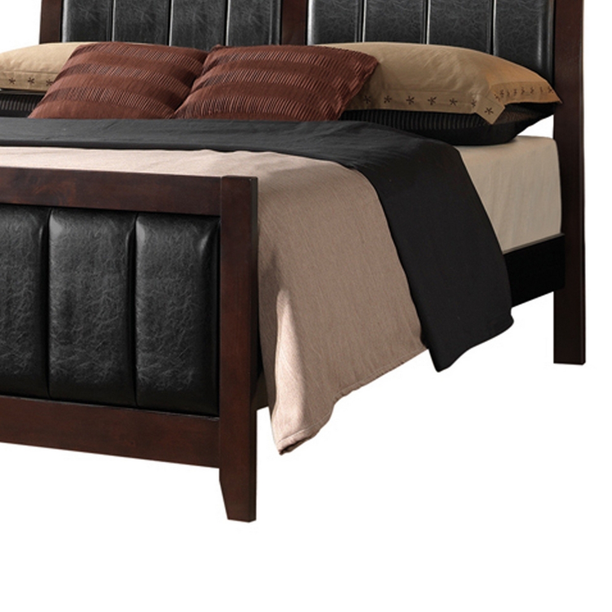 Leatherette Padded California King Bed With Vertical Channels, Brown- Saltoro Sherpi