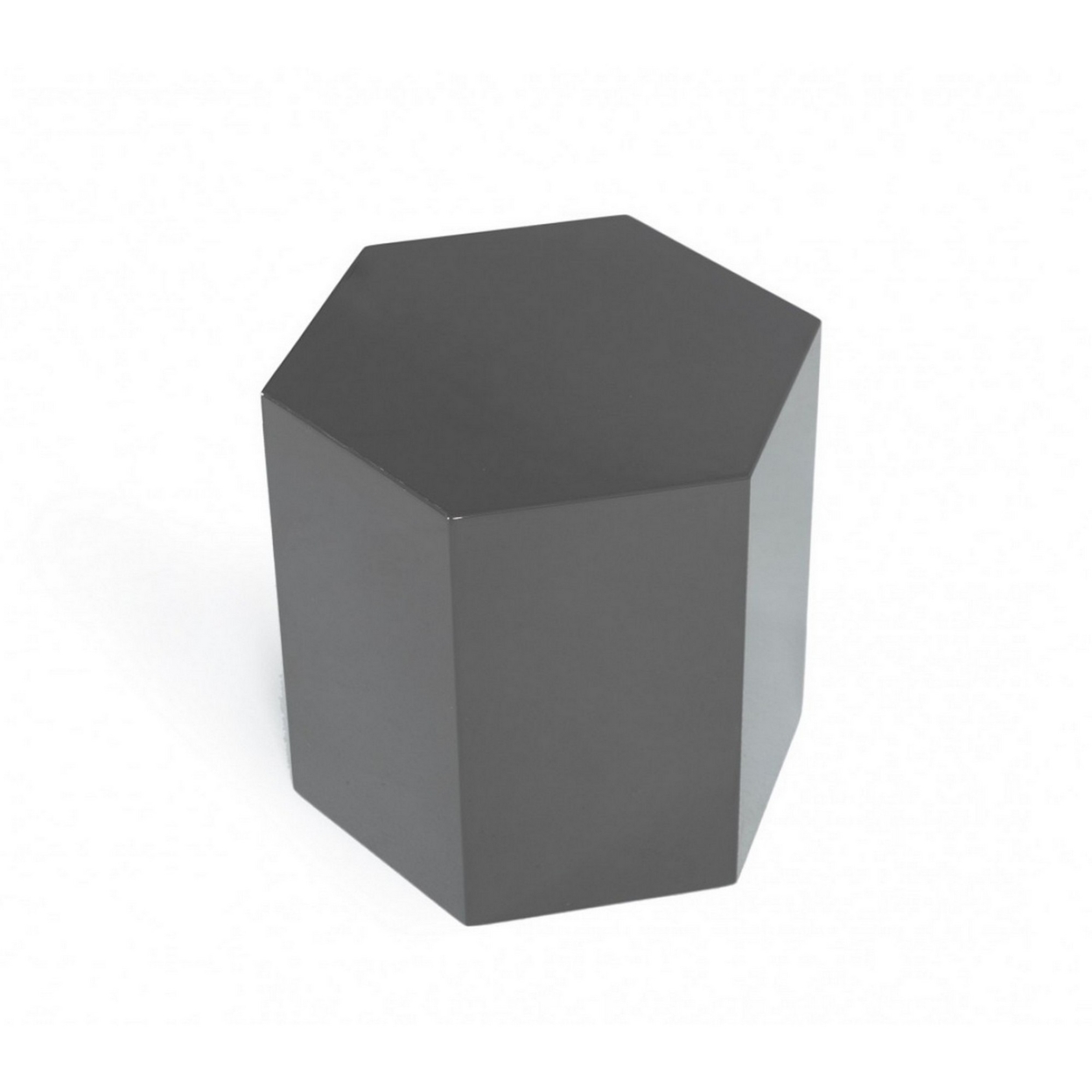 Contemporary High Gloss Hexagonal Wooden End Table, Medium, Gray- Saltoro Sherpi