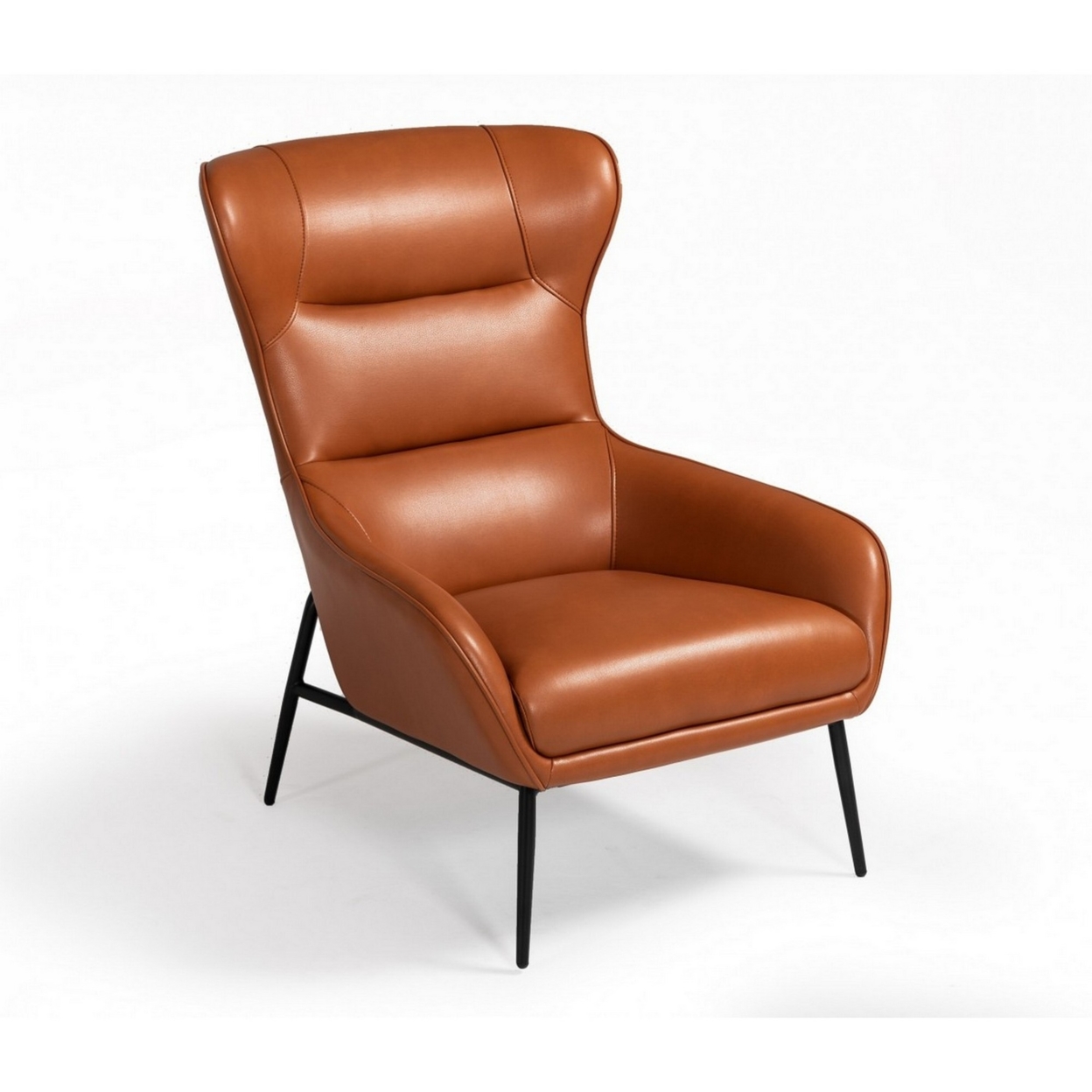 Leatherette Bucket Style Lounge Chair With Tufted Details, Brown- Saltoro Sherpi