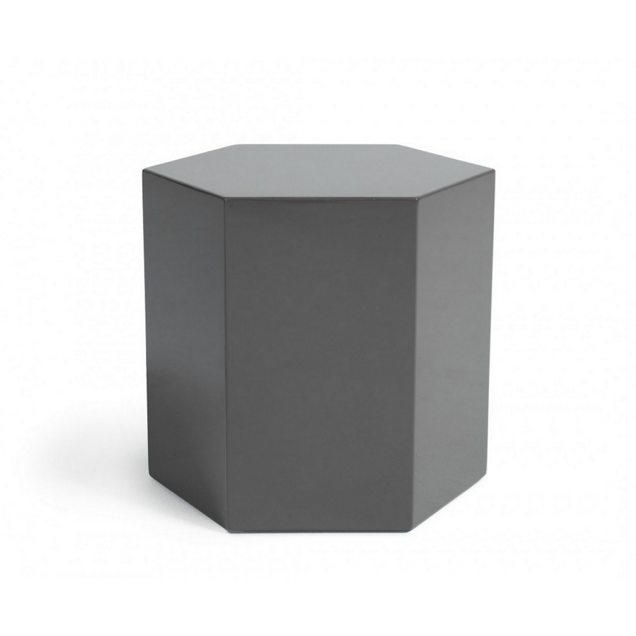 Contemporary High Gloss Hexagonal Wooden End Table, Medium, Gray- Saltoro Sherpi