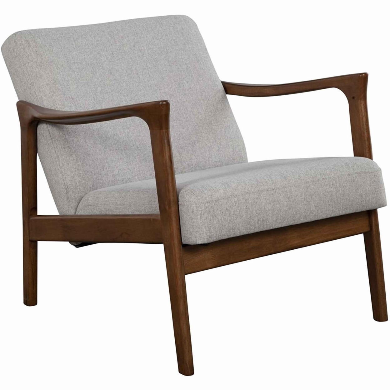 Fabric Upholstered Mid Century Wooden Lounge Chair, Gray And Brown- Saltoro Sherpi