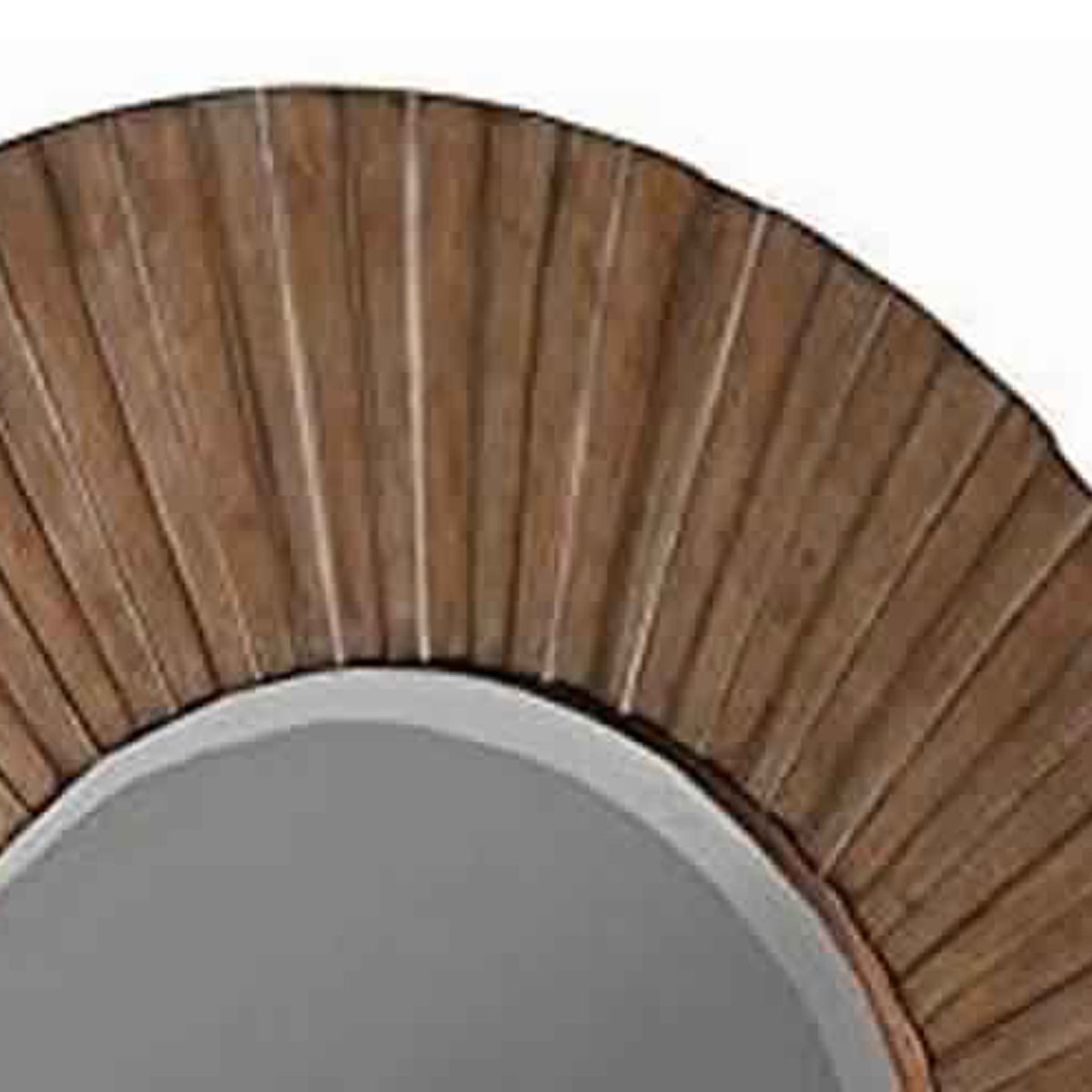 Transitional Sunburst Round Mirror With Wooden Frame, Brown- Saltoro Sherpi